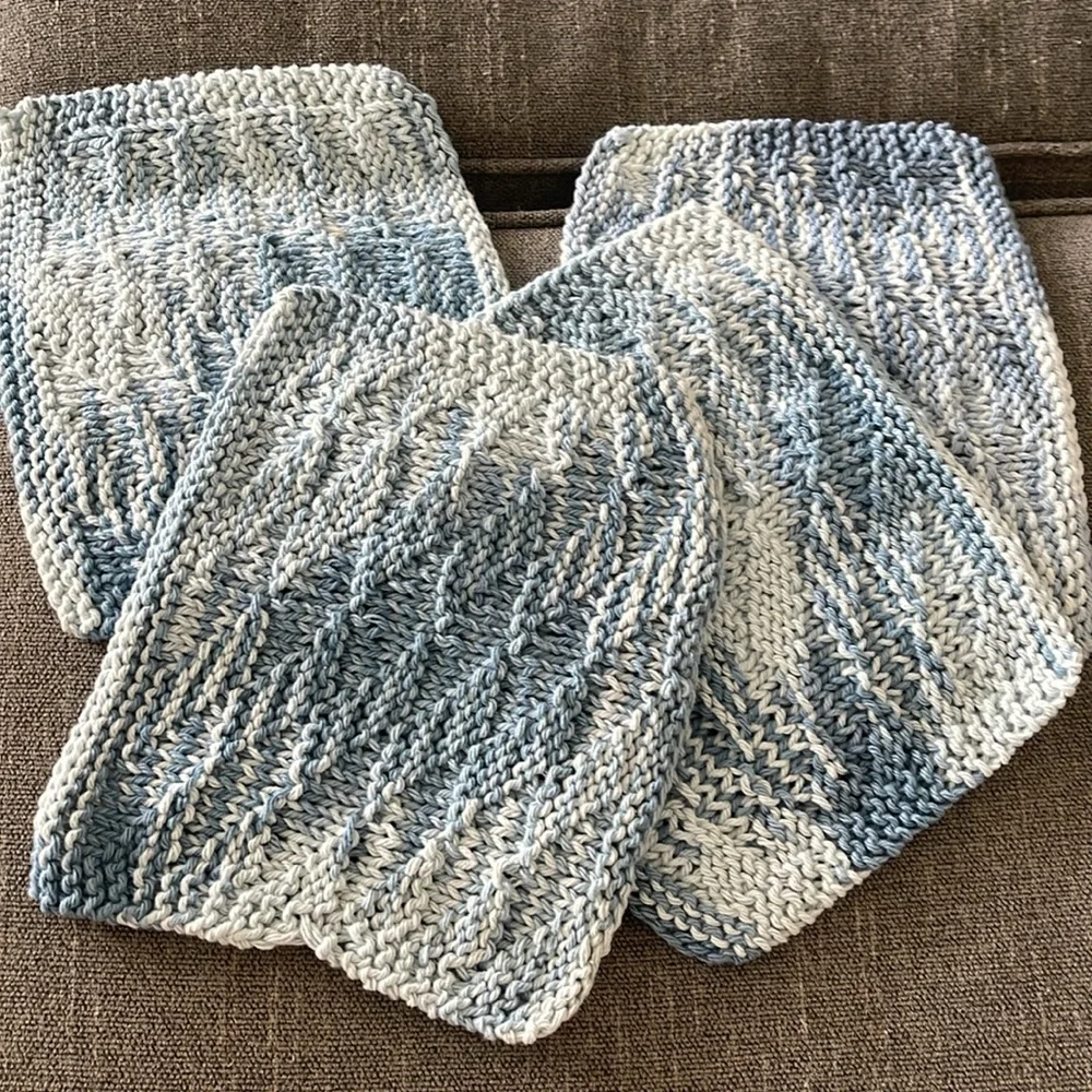 Handmade knitted blue washcloths/dishcloths